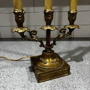 Huge 24” Vintage Brass Lamp 3 Candlestick Style Ornate Gothic Decor Gold